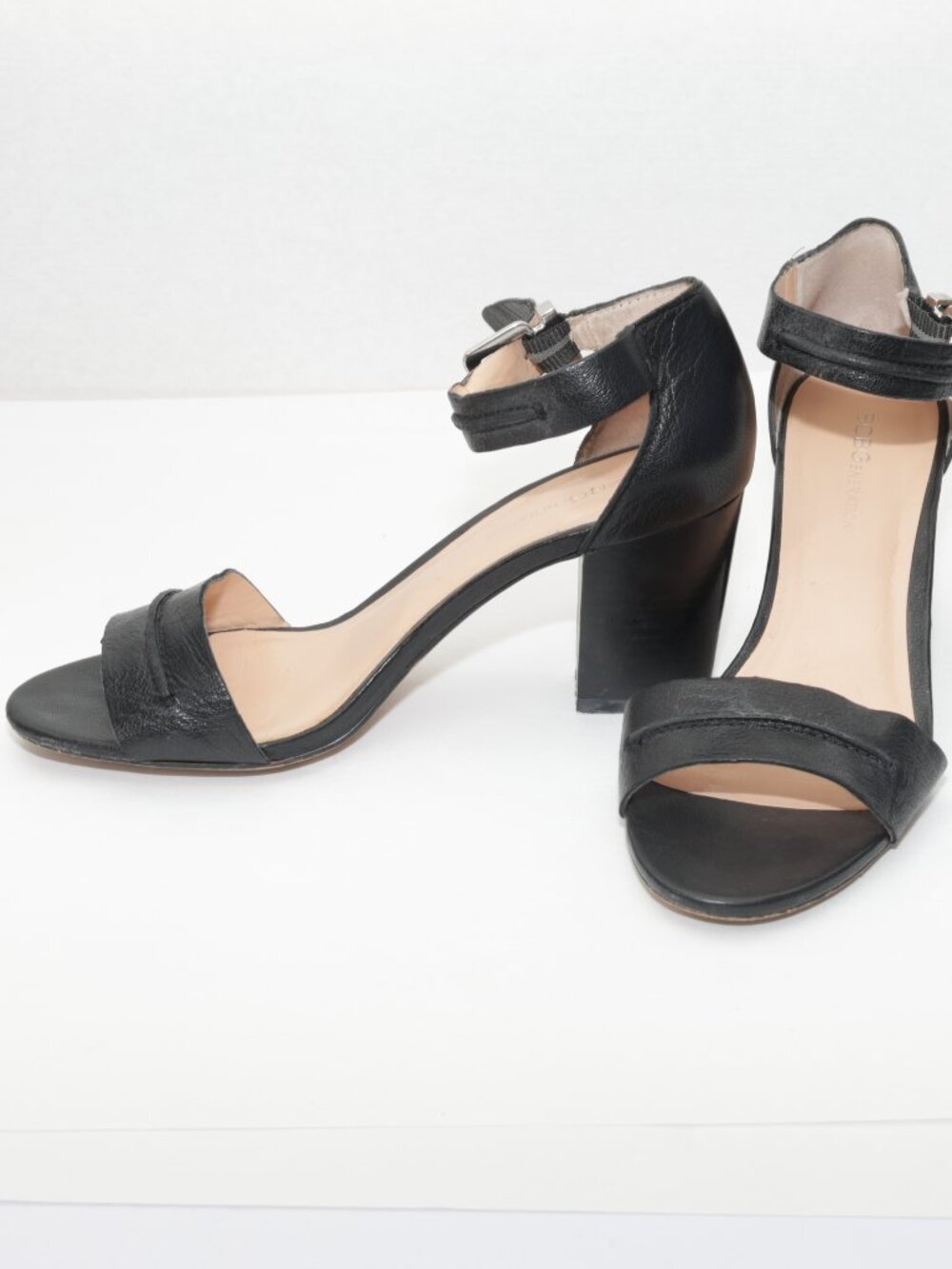 BCBGeneration Women's Black Melena Block Heel Ankle Strap Sandals Size 7 M